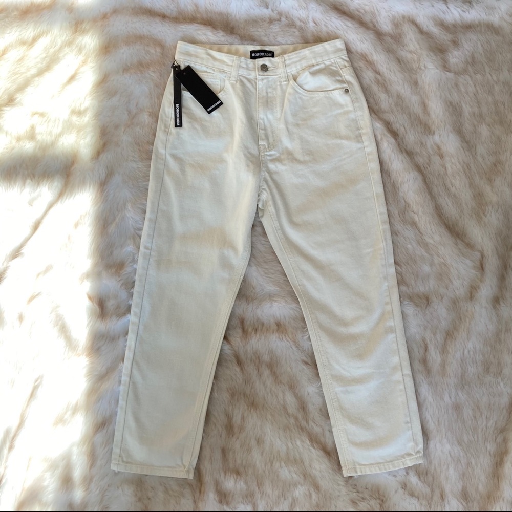 NWT MOMOKROM In Brief Cropped Mom Jeans White 10